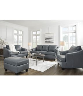 Genuine Leather Lounge Suite Set in White/ Grey Colour (Ottoman + Armchair + 2 Seater + 3 Seater) - Calista